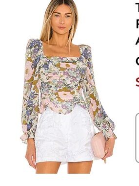 Astr Floral Square-Neck Blouse in Pink, Olive & Lavender